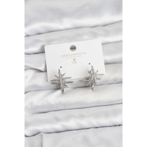 Gümüş Renk Pirinç Çift Taraflı Kutup Yıldızı Kadın Küpe