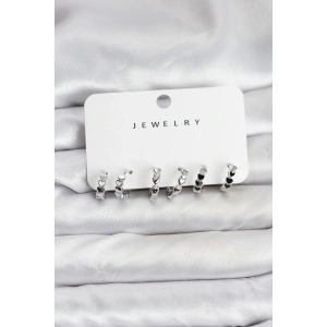 Gümüş Renk Pirinç Minimal Kalp Detaylı Kadın Küpe Seti