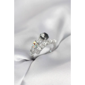 Gümüş Renk Pirinç Zirkon Taşlı İncili Kadın Yüzük