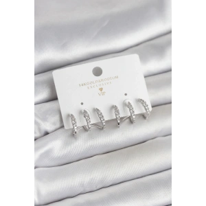 Gümüş Renk Pirinç Zirkon Taşlı Kadın Küpe