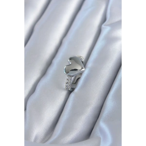 Gümüş Renk Pirinç Zirkon Taşlı Kalp Model Kadın Yüzük