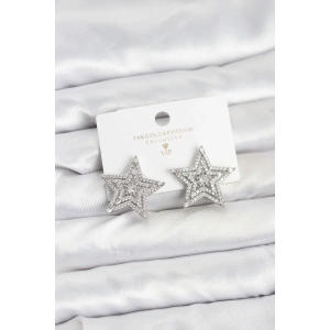 Gümüş Renk Pirinç Zirkon Taşlı Yıldız Model Kadın Küpe