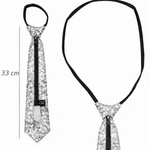 Gümüş Renk Pul Payetli Işıltılı Parti Kravatı 33 cm