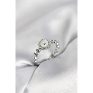 Gümüş Renk Sedefli Yıldız Model Zirkon Taşlı Kadın Yüzük