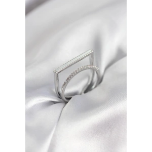 Gümüş Renk Sedefli Zirkon Taşlı 2li Kadın Yüzük