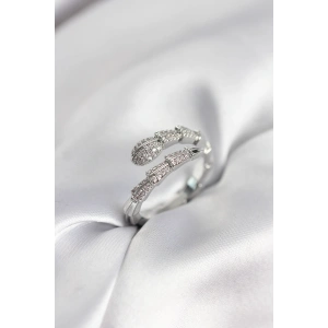 Gümüş Renk Zirkon Taşlı Yılan Model Kadın Yüzük