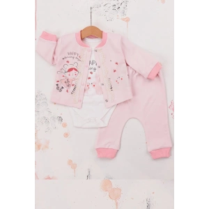 Happy Dancing Desenli 3lü Hırkalı Kız Bebek Takım
