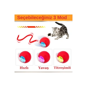 Hareketli Şarjlı Işıklı 360 Derece Dönen Akıllı Oyun Topu Kuyruklu İnteraktif Kedi Köpek Oyun Topu