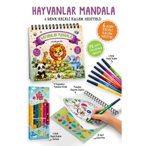 Hayvanlar Mandala - 6 Renk Keçeli Kalem ve 75 Adet Çıkartma Hediyeli 3+