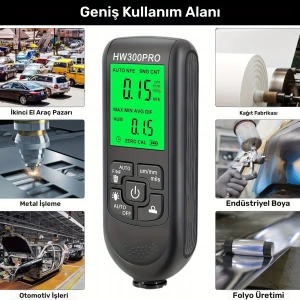 HW300PRO Oto Boya Kalınlık Ölçer Fe NFe 2000µm + 2 Fonksiyonlu Bardak Tutucu Hediyeli (  )