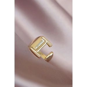 I Harfli Altın Renk Ayarlamalı Metal Kadın Yüzük