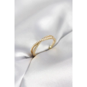 İncili ve Zirkon Taşlı Gold Renk Kadın Yüzük