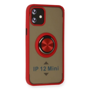 İphone 12 Kılıf Montreal Yüzüklü  Kapak - Kırmızı