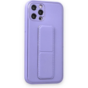 İphone 12 Pro Kılıf Co Deri Standlı Kapak - Koyu Lila