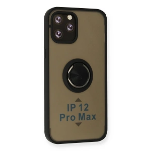 İphone 12 Pro Max Kılıf Montreal Yüzüklü  Kapak - Siyah