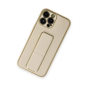 İphone 13 Pro Kılıf Co Deri Standlı Kapak - Gold