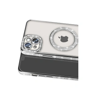 İphone 14 Kılıf Joke Simli Magneticsafe Kılıf - Gümüş