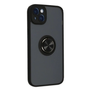 İphone 14 Kılıf Montreal Yüzüklü  Kapak - Siyah