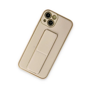İphone 14 Plus Kılıf Co Deri Standlı Kapak - Gold