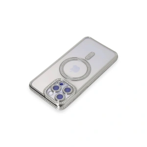 İphone 14 Pro Max Kılıf Joke Simli Magneticsafe Kılıf - Gümüş