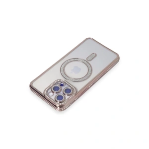 İphone 15 Pro Kılıf Joke Simli Magneticsafe Kılıf - Pembe