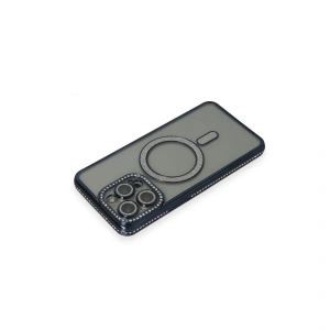 İphone 15 Pro Max Kılıf Joke Simli Magneticsafe Kılıf - Lacivert