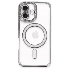 İphone 16 Kılıf Joke Simli Magneticsafe Kılıf - Gri