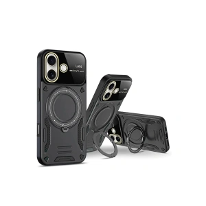 İphone 16 Kılıf Joy Lens Standlı Kapak - Kırmızı