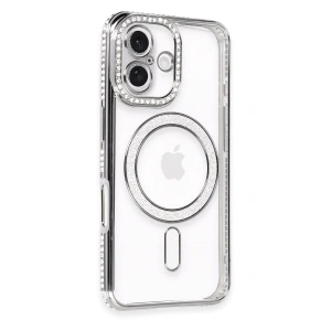 İphone 16 Plus Kılıf Joke Simli Magneticsafe Kılıf - Gri