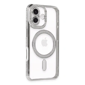 İphone 16 Plus Kılıf Joke Simli Magneticsafe Kılıf - Gümüş