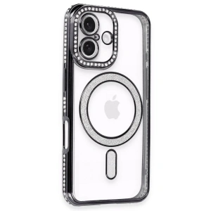 İphone 16 Plus Kılıf Joke Simli Magneticsafe Kılıf - Siyah