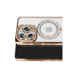 İphone 16 Pro Max Kılıf Joke Simli Magneticsafe Kılıf - Gold