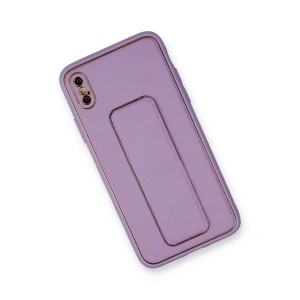 İphone Xs Max Kılıf Co Deri Standlı Kapak - Koyu Lila