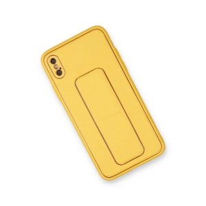 İphone Xs Max Kılıf Co Deri Standlı Kapak - Sarı
