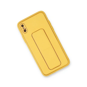 İphone Xs Max Kılıf Co Deri Standlı Kapak - Sarı