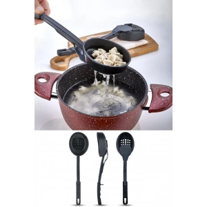 Isıya Dalı 3 in 1 Servis Kepçesi - Kepçe Kevgir Kaşık 3'ü Bir Arada Servis Seti