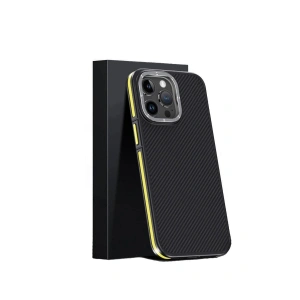 Joko  İphone 15 Pro Kılıf Aramid 600d Kevlar Karbon Fiber Magsafe Kapak - Sarı