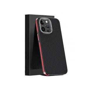 Joko İphone 15 Pro Max Kılıf Aramid 600d Kevlar Karbon Fiber Magsafe Kapak - Kırmızı