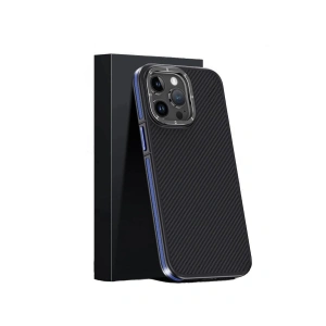 Joko  İphone 15 Pro Max Kılıf Aramid 600d Kevlar Karbon Fiber Magsafe Kapak - Lacivert
