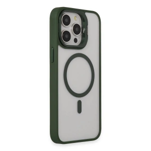 Joko  İphone 15 Pro Max Kılıf  Lens Magsafe Standlı Kapak - Koyu Yeşil