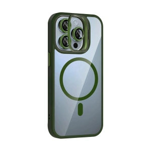 Joko  İphone 15 Pro Max Remim Lensli Magsafe Standlı Kapak - Koyu Yeşil