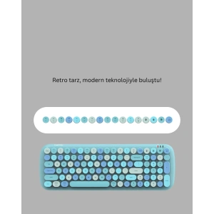Kablosuz Retro Klavye ve Mouse Seti – 104 Tuşlu Sevimli Tasarım