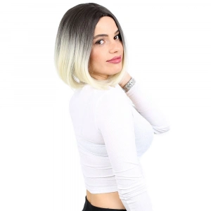 Kahkülsüz Düz Kısa Fiber Sen Peruk / Küllü Siyah / Platin Ombreli