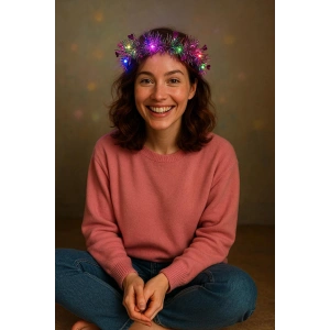 Kalp Püsküllü Gece Parıltısı 3 Modlu LED'li Işıklı Taç Fuşya Renk