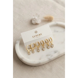 Kalp Zirkon Taşlı Gold Renk Pirinç Set Küpe