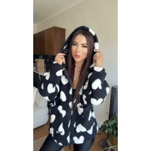 Kalpli peluş ceket içi astarlı siyahbeyaz