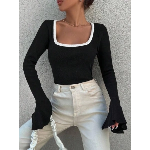 Kare yaka garni detay ispanyol kol bluz siyah