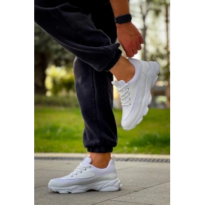 KB-707    Beyaz Cilt Yüksek Taban Bağcıklı Günlük Erkek Ayakkabı