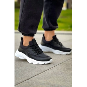 KB-707   Siyah Cilt Yüksek Taban Bağcıklı Günlük Erkek Ayakkabı