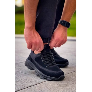 KB-707    Siyah Süet Siyah Yüksek Taban Bağcıklı Günlük Erkek Ayakkabı